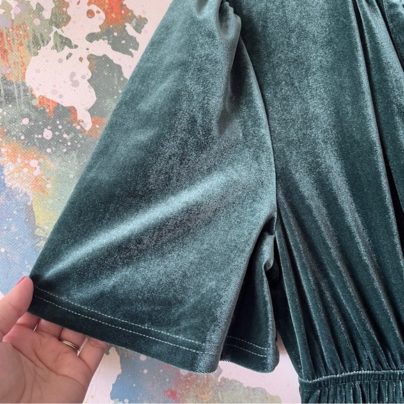 Baltic Born Dress Artemis Velvet Maxi Deep Lagoon Green Short Sleeve Sz Large - Picture 3 of 12